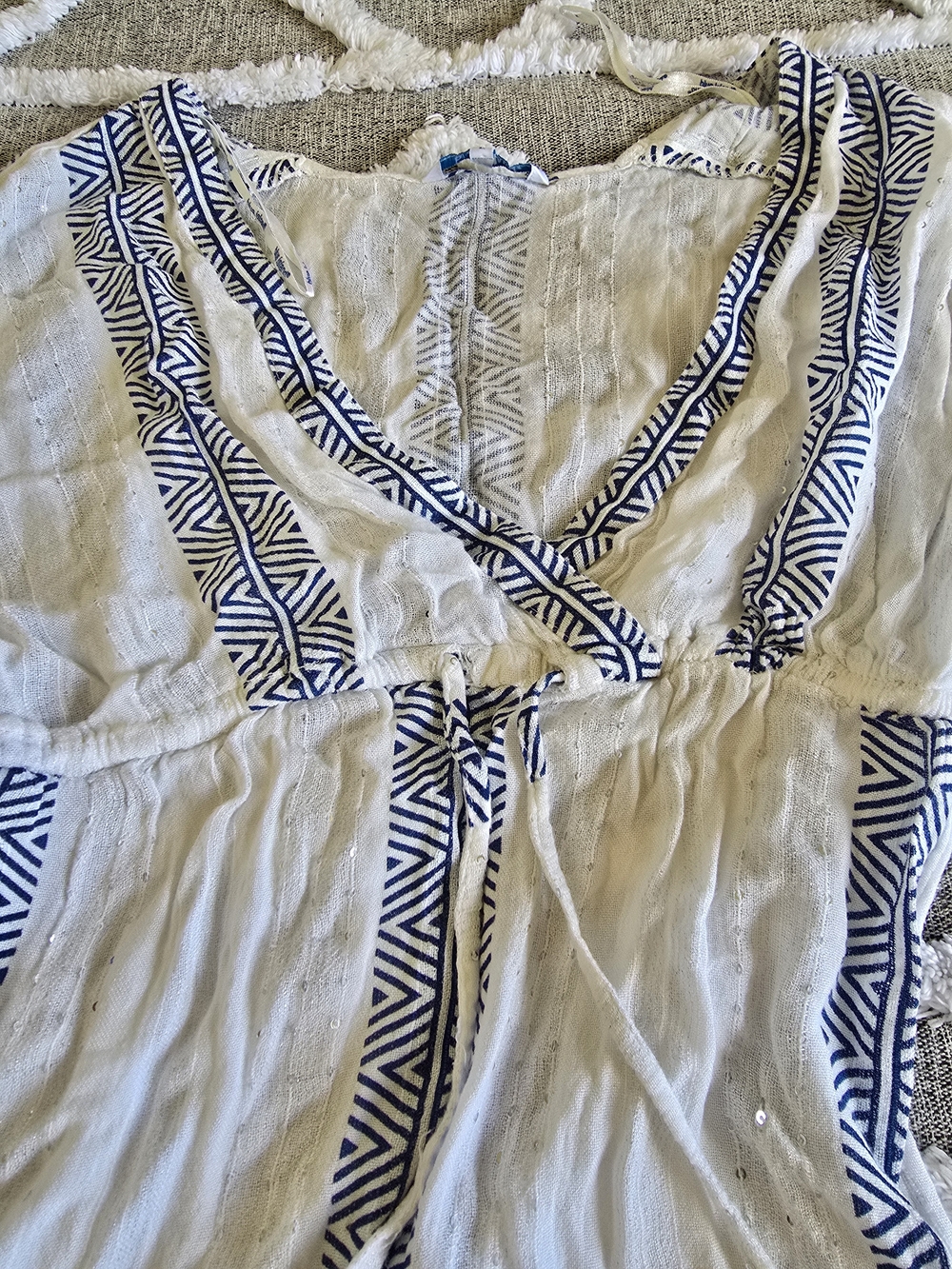blue island White Swimsuit Cover with Navy Geometric Print - Picture 2 of 4